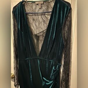 Green velvet and lace dress
